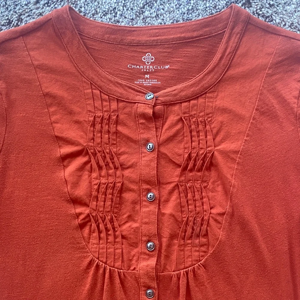 Charter Club Orange Button-Up Cotton Blouse Size M🎁 - Picture 1 of 2